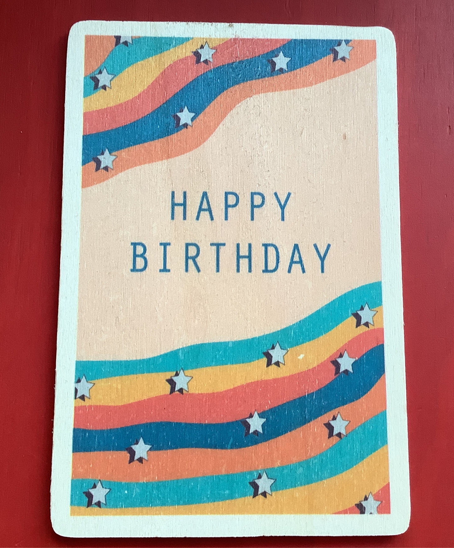 Wooden Postcard Happy Birthday Stars
