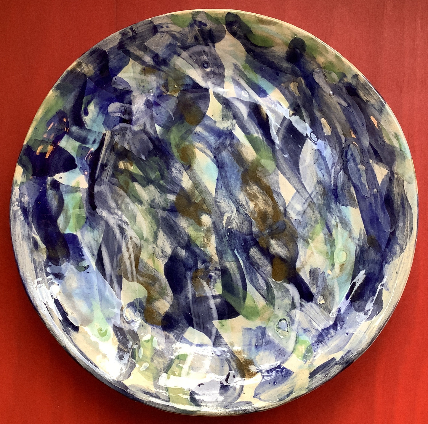 Susie Cousins Plate: (Blue, Green & White)