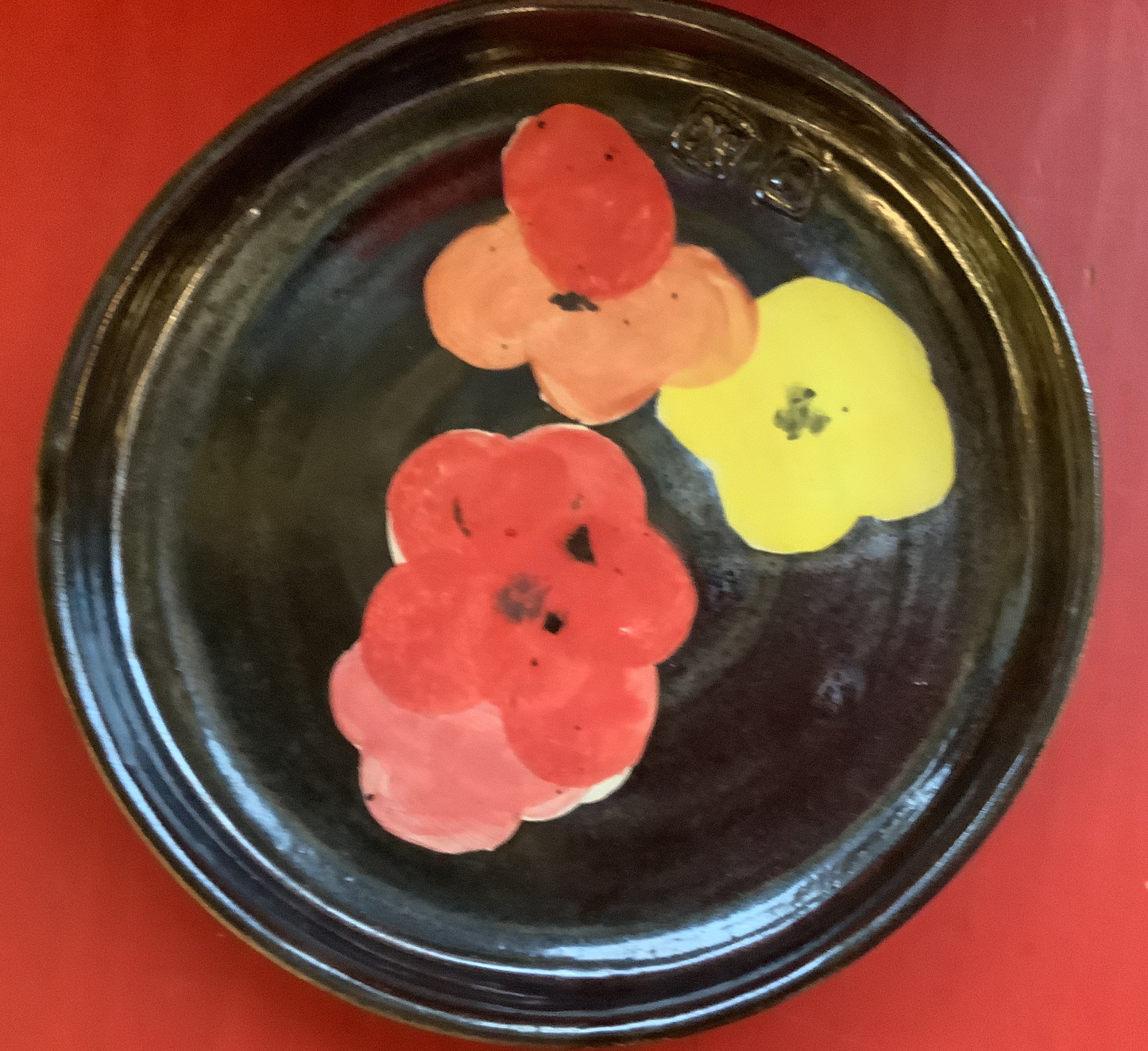 Susie Cousins Flower Mug + Plate (Brown, Yellow + Red)