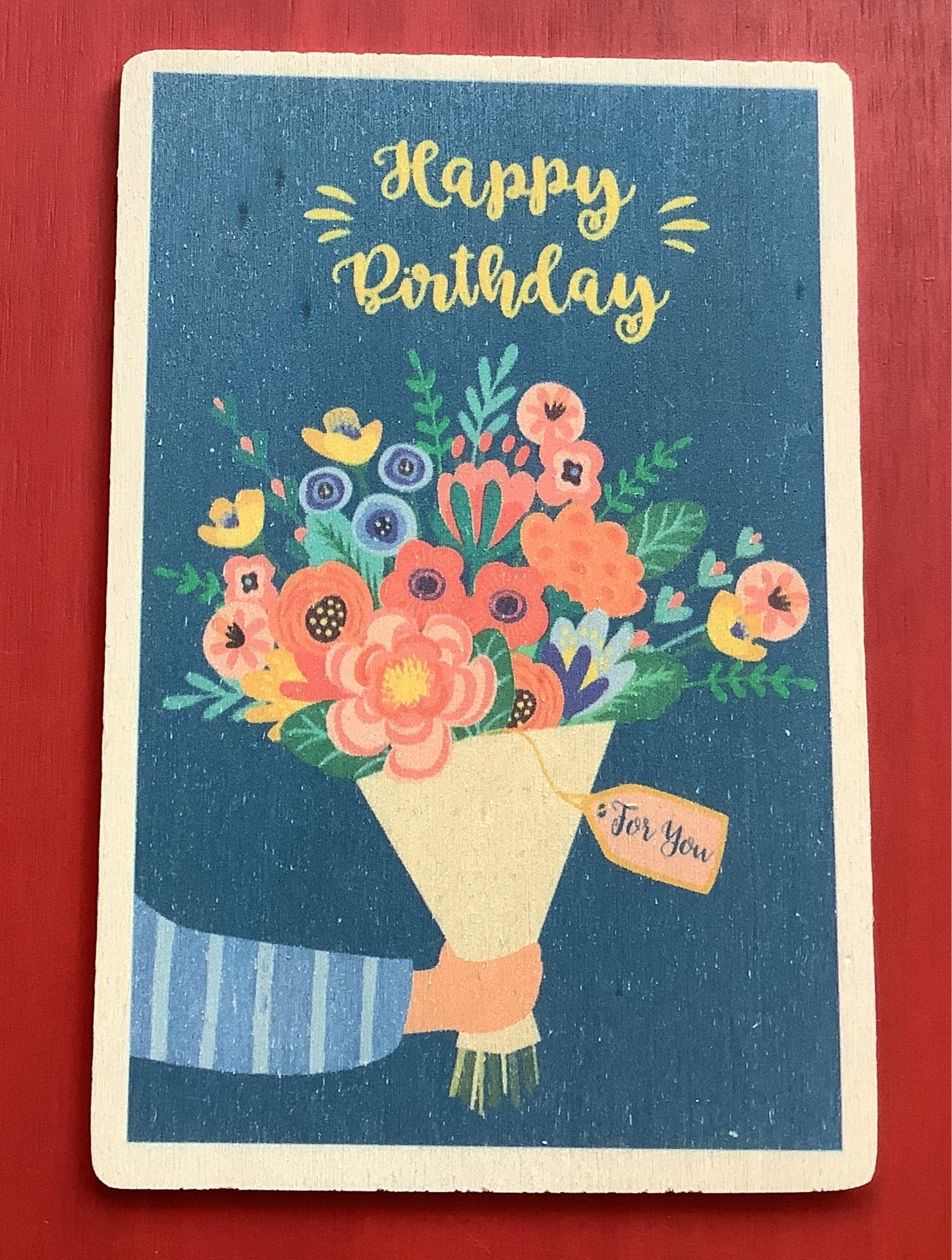 Wooden Postcard Happy Birthday Blue