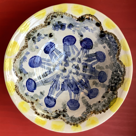 Susie Cousins Large Bowl (blue/yellow/ nod to Vanessa Bell)