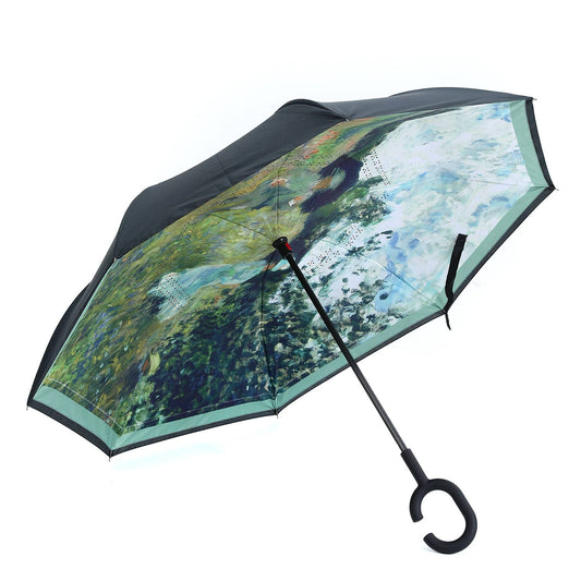 Woman with a Parasol Upside Down Umbrella in Green F976